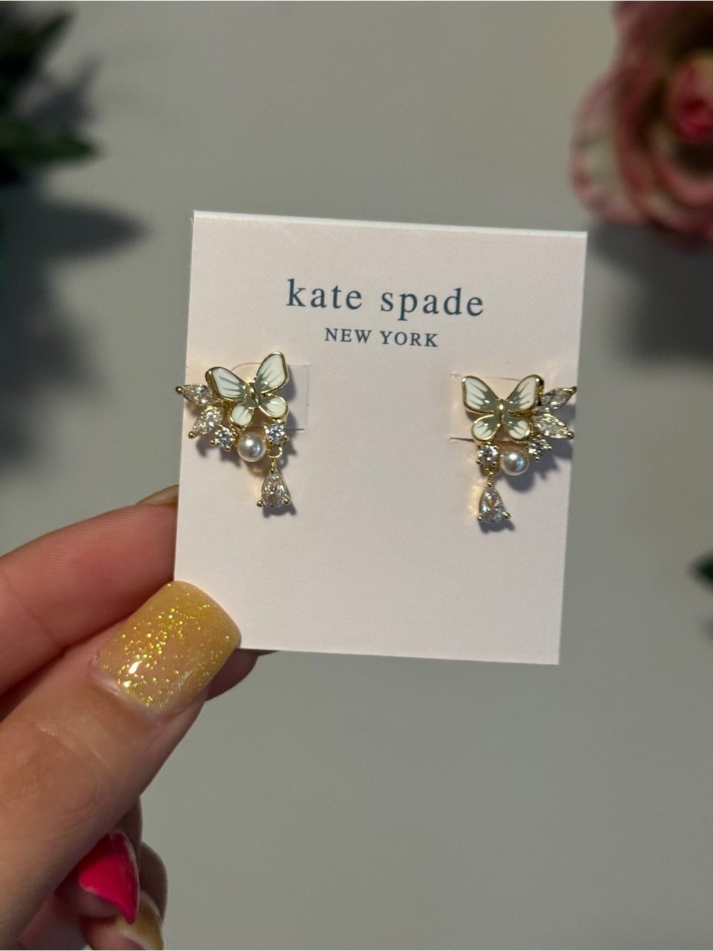 Kate Spade Butterfly Crystal Drop Earrings New